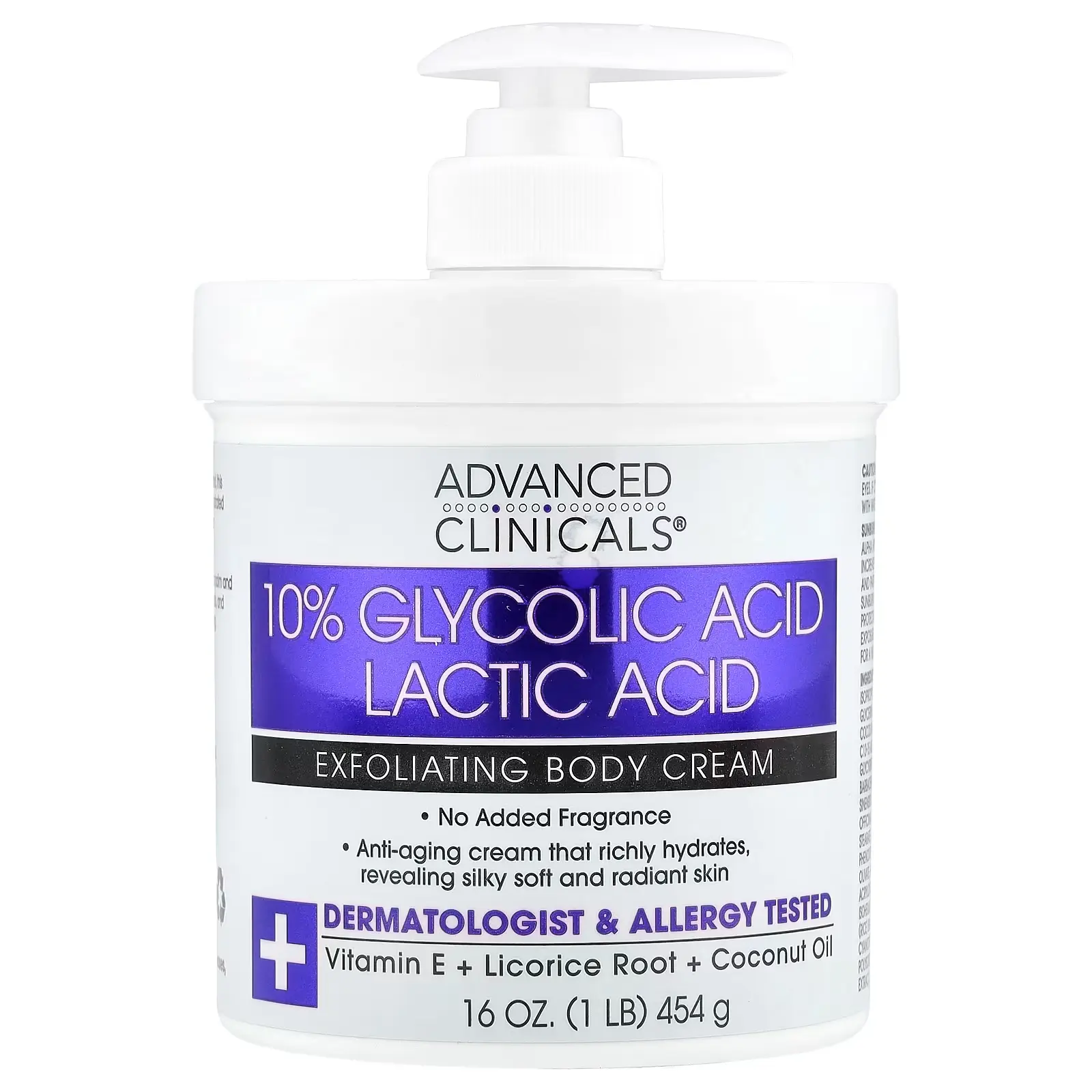 advanced clinicals ( 10% glycolic acid +lactic acid ) exfoilating body cream 454g