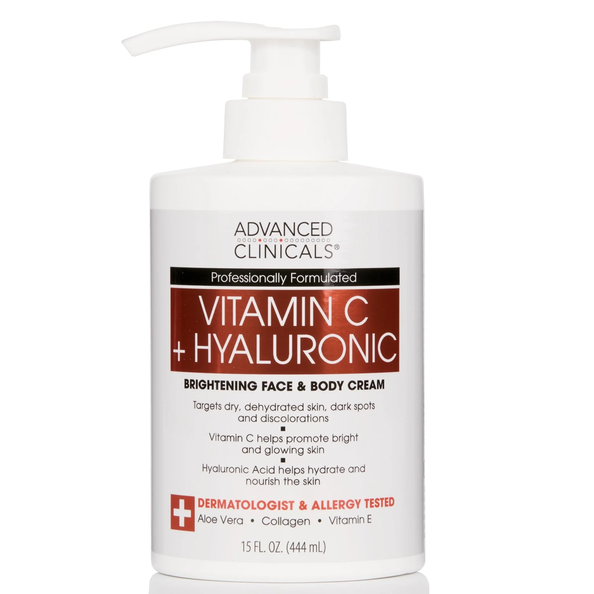 advanced clinicals vitamin c+hyaluronic brightening body & face cream 444ml