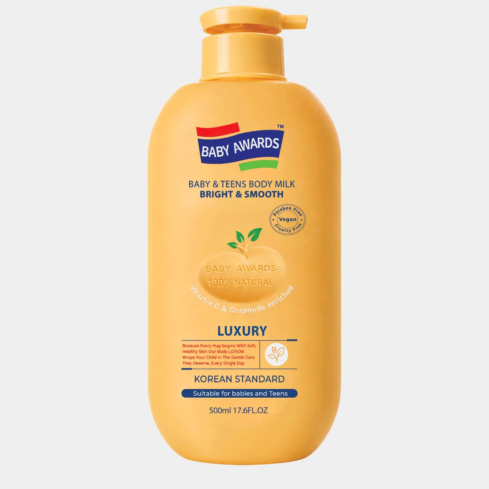 baby awards luxury bright & smooth baby and teens body milk enriched with vitamin c & ceramide 500ml 17.6fl.oz
