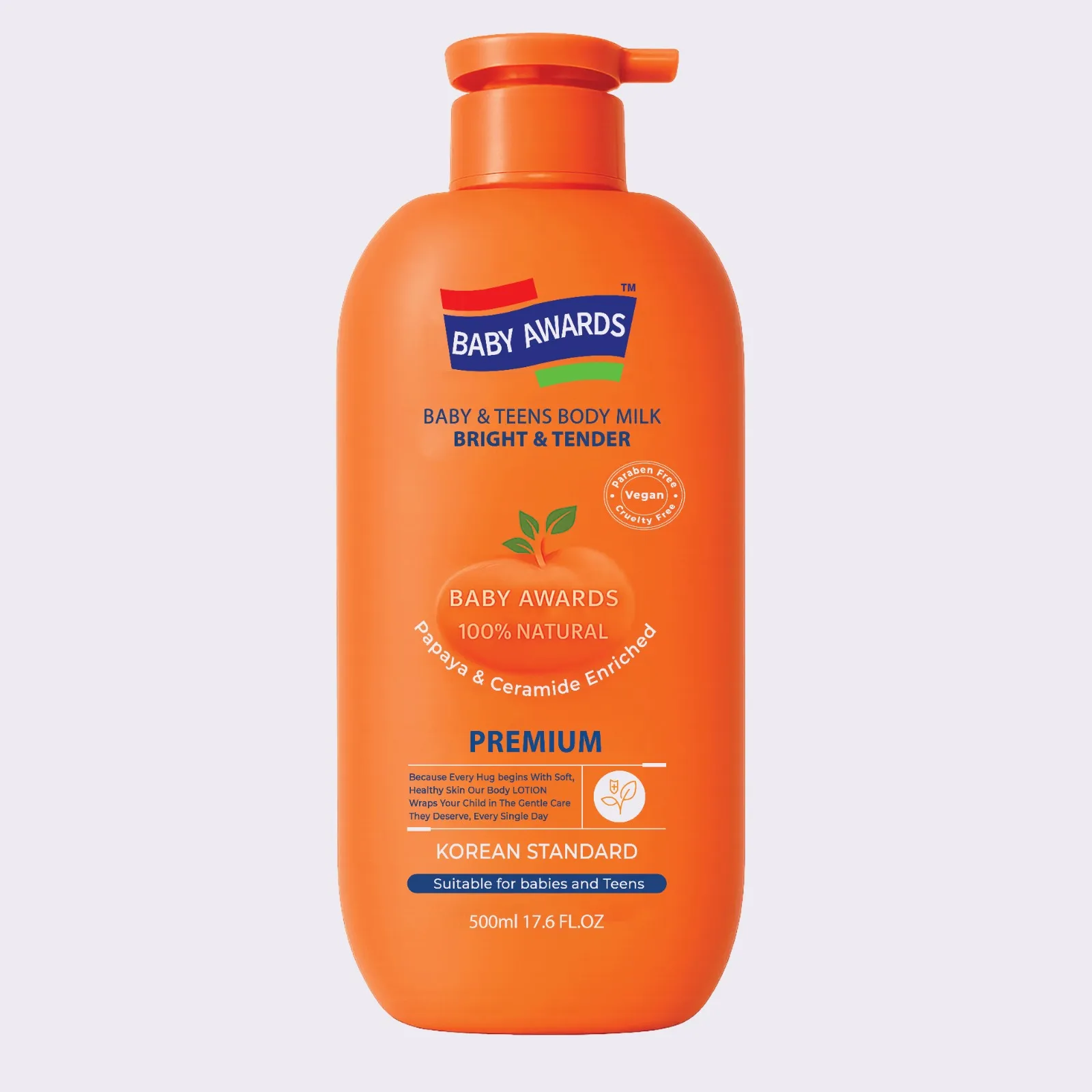 baby awards premium bright & tender baby and teens body milk enriched with papaya & ceramide 500ml 17.6fl.oz
