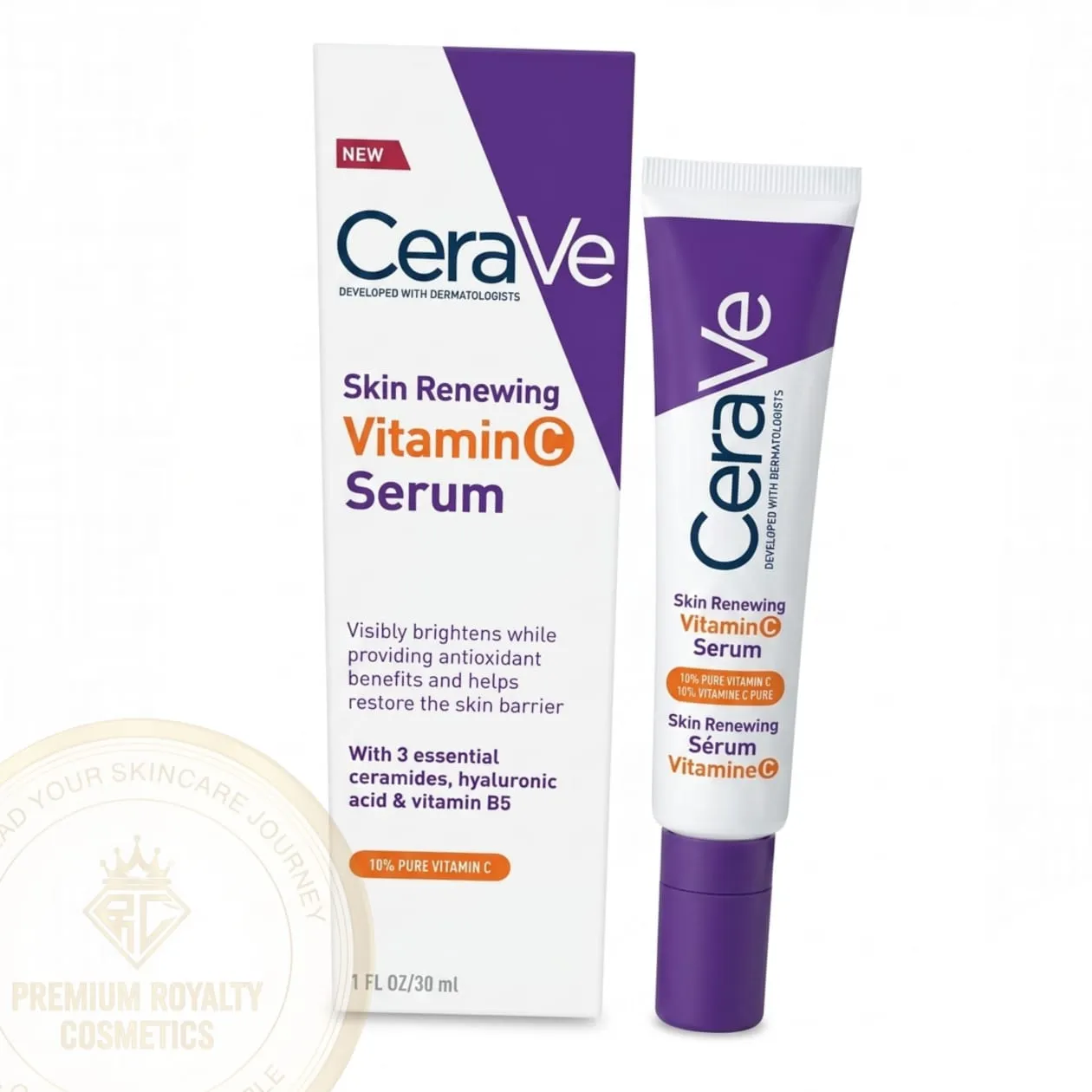 cerave [ skin renewing vitamin c serum ] 10% pure vitamin c | with essential ceramides, hyaluronic acid & vitamin b5 ( 30ml )
