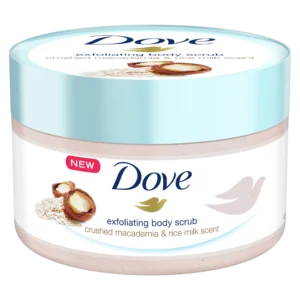 dove crushed macadamia & rice milk exfoliating body polish 298g