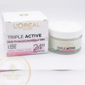 l'oreal paris triple active 24h ( multi protection moisuriser day ) vitamin e + ceramide + uv filter ( dry and sensitive skin ) 50ml