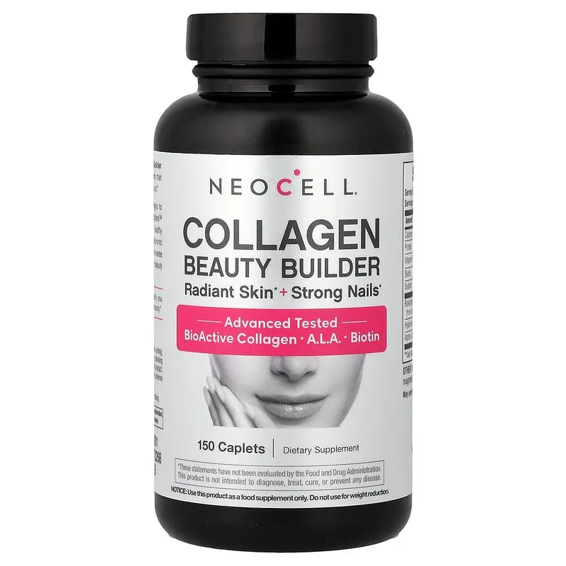neocell beauty builder radiant skin + strong nail dietary supplement ( 150 caplets ) – collagen & biotin formula for beauty support