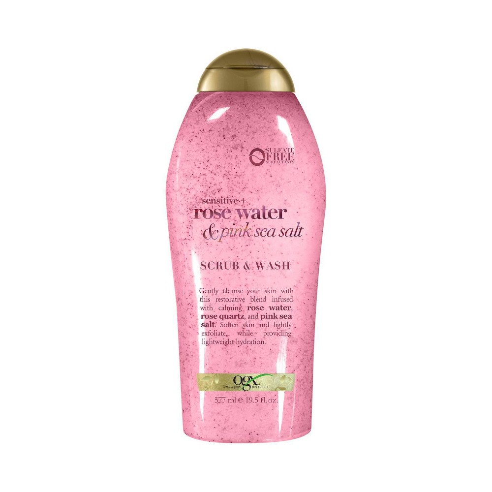 ogx sulfate free sensitive+rosewater & pink sea salt scrub & wash 19.5fl.oz 577ml