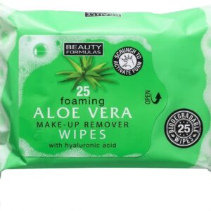 BEAUTY FORMULAS FOAMING ALOE VERA MAKE UP REMOVER WIPES WITH HYALURONIC ACID 25 WIPES