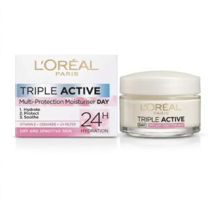 L'OREAL PARIS TRIPLE ACTIVE 24H ( MULTI-PROTECTION MOISURISER DAY ) VITAMIN E + CERAMIDE + UV FILTER ( DRY AND SENSITIVE SKIN ) 50mL
