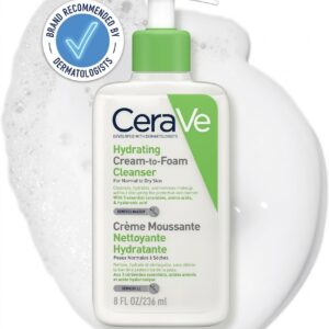 CERAVE [ HYDRATING CREAM-to-FOAM CLEANSER ] - Creme Moussante Nettoyante Hydratante | For Normal Dry Skin | Remove Makeup 8fl.oz ( 236mL )