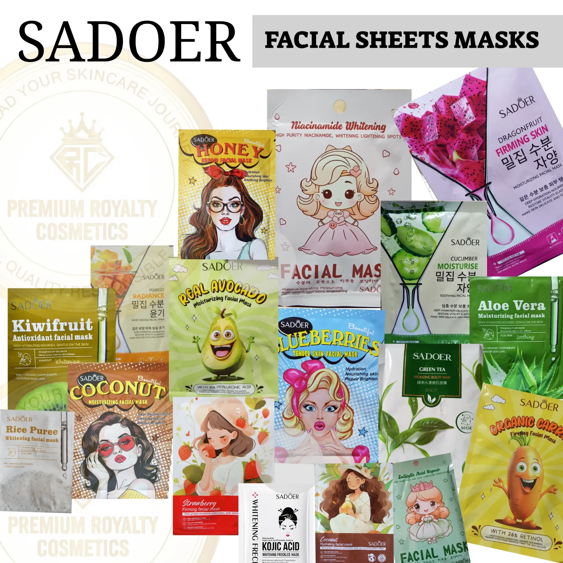 SADOER FACIAL SHEET MASKS ( Mixed Variants ) 25g
